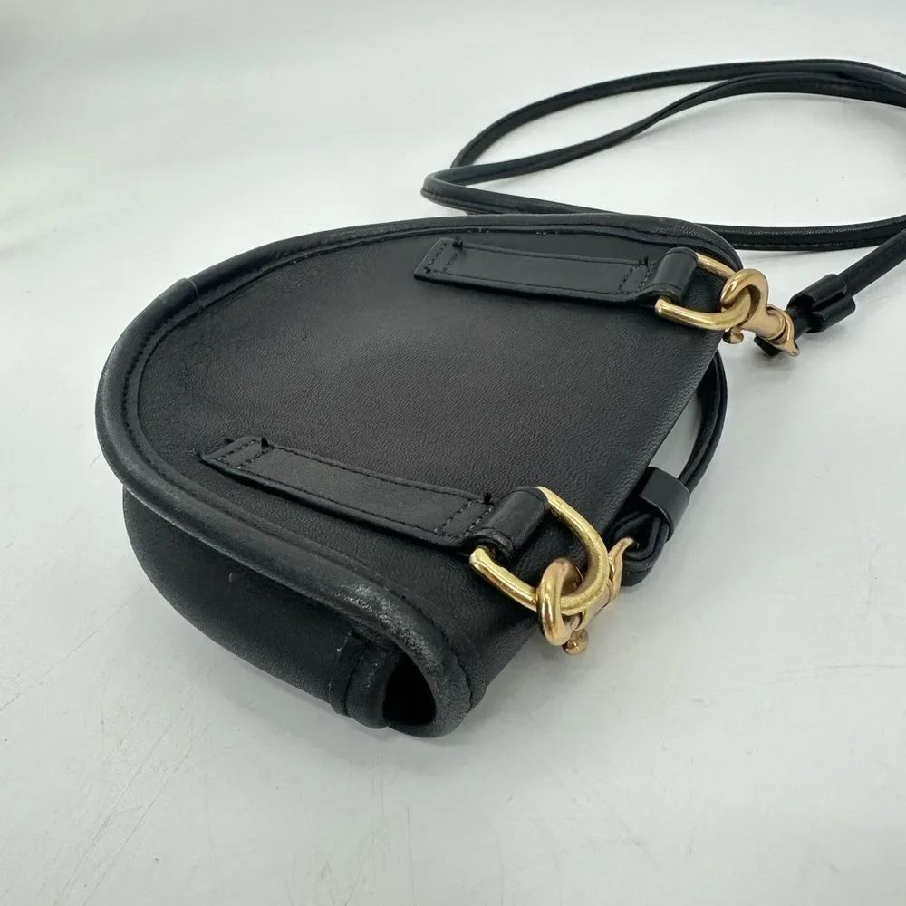 Vintage Coach Mini Crossbody Coin Purse Black Leather Turn Lock Pouch Bag